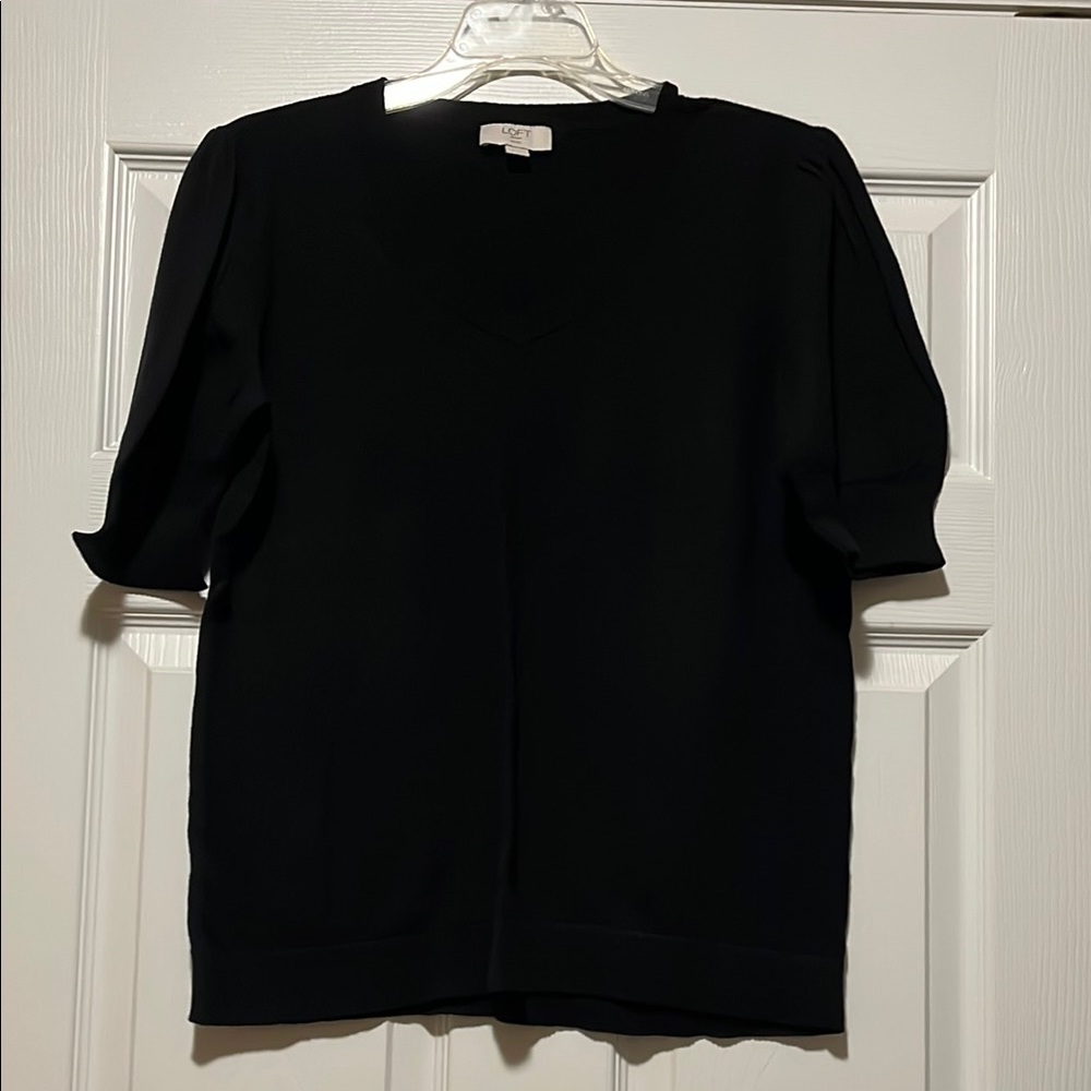 LOFT Black Puff Sleeve Boxy Blouse